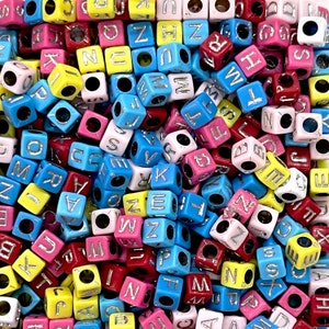 6mm Acrylic Cube Colorful Alphabet Beads With Silver Letters, Assorted 1000 pcs in a pack