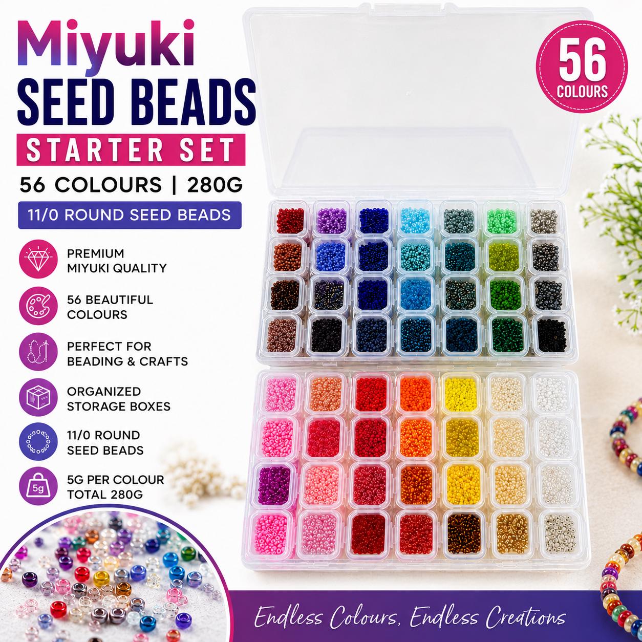 miyuki にセット価格 Miyuki Seed Beads Starter Set, 56 Colours 280 Gr 11/0 Round Seed