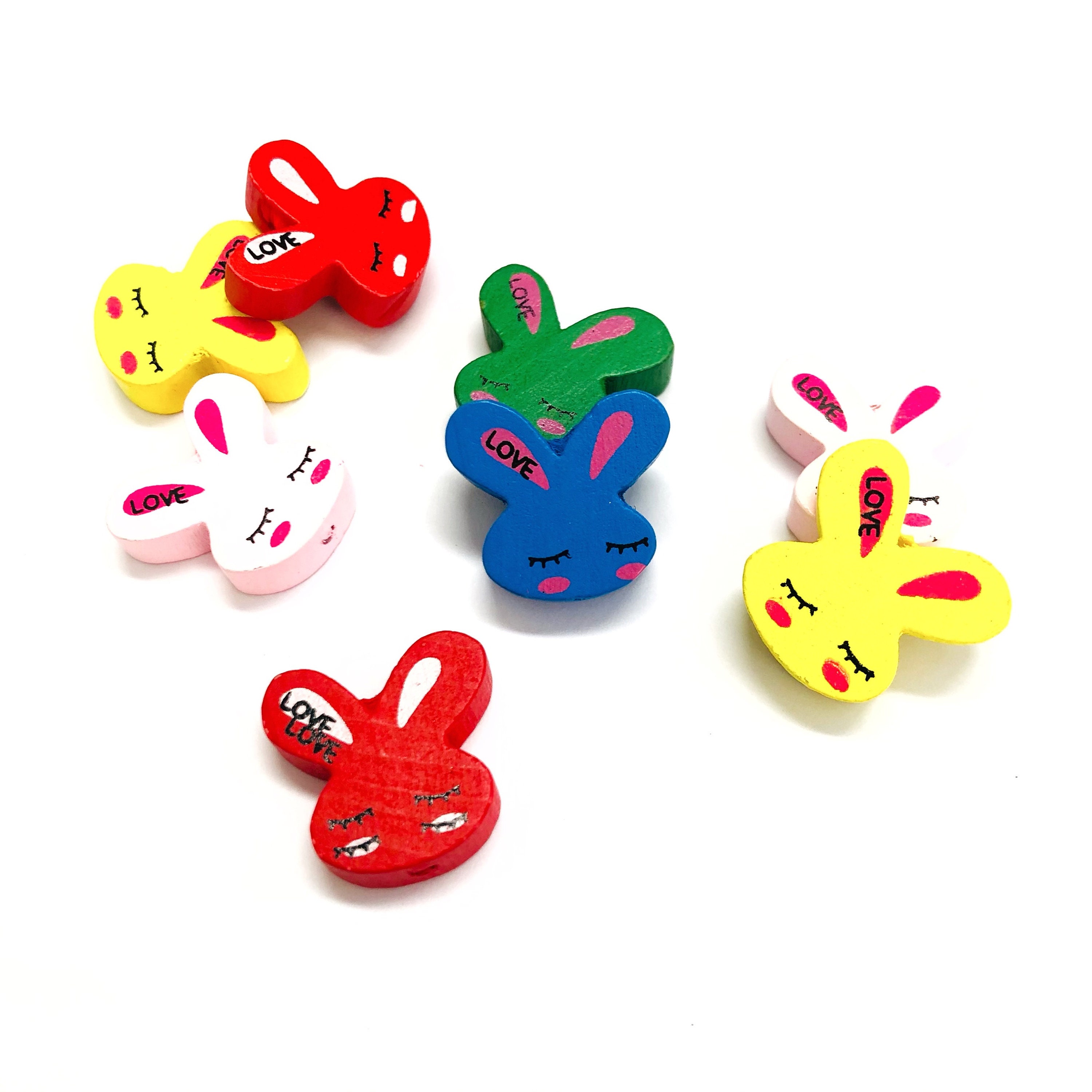 Rabbit Shaped Wooden Beads Wooden Rabbit Beads Assorted 10 Etsy