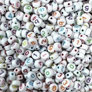 Acrylic flat round white with colorful numbers beads for jewellery making,500 pcs pack