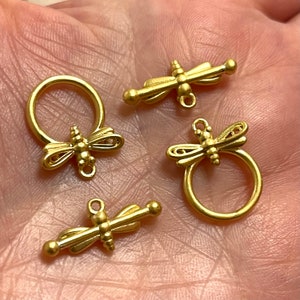2 Sets 24Kt Matte Gold Plated Dragonfly Toggle Clasps,