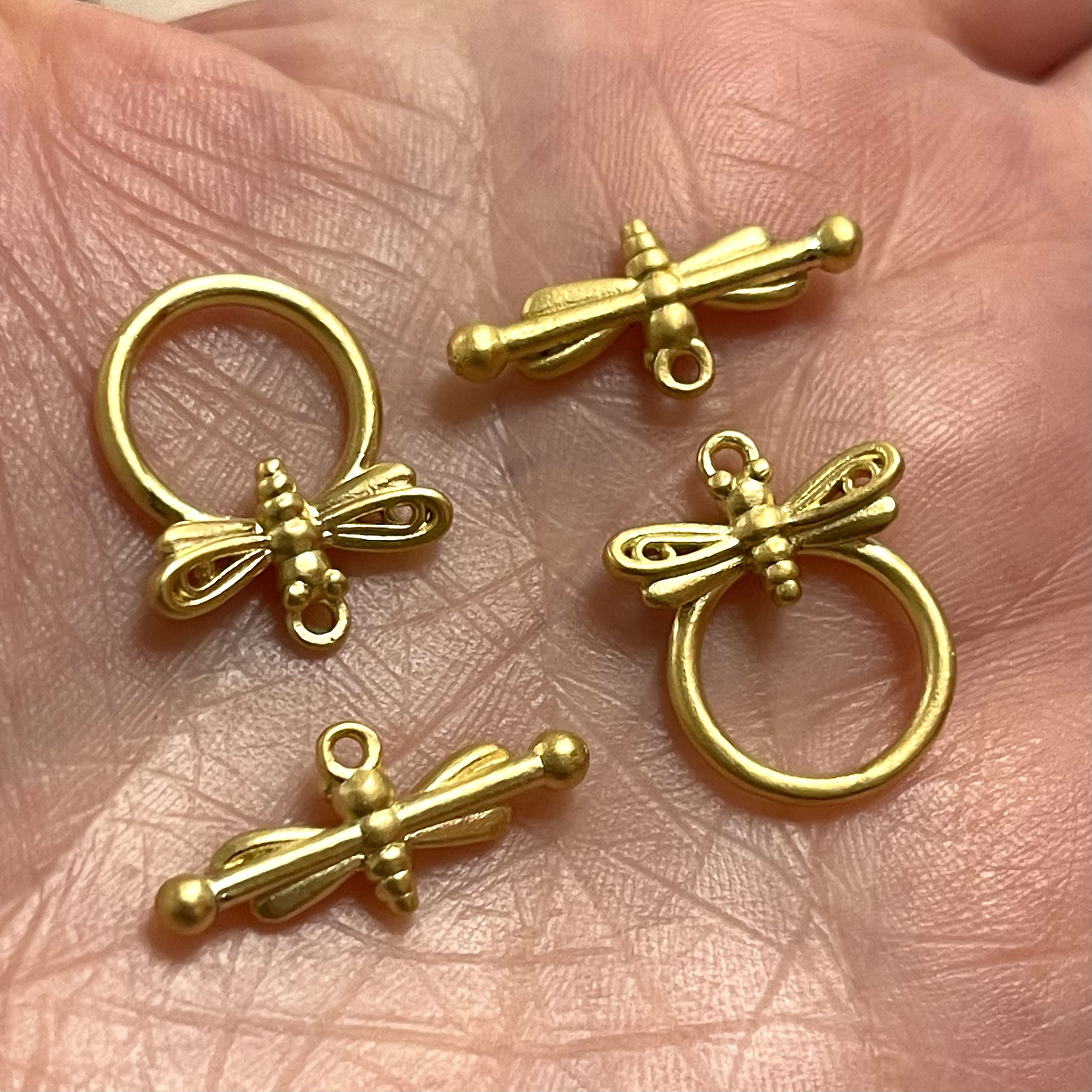 2 Sets 24kt Matte Gold Plated Dragonfly Toggle Clasps, - Etsy