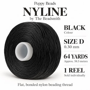 Beadsmith NYLINE Black Nylon Beading Thread – Size D 0.30mm, 64 Yards / 58.5m, 1 Reel