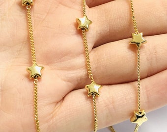 24Kt Gold Plated Chain with 6mm Stars, 1 Meter