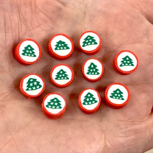 10mm Polymer Clay Christmas Tree Round Beads,10 Beads in a Pack