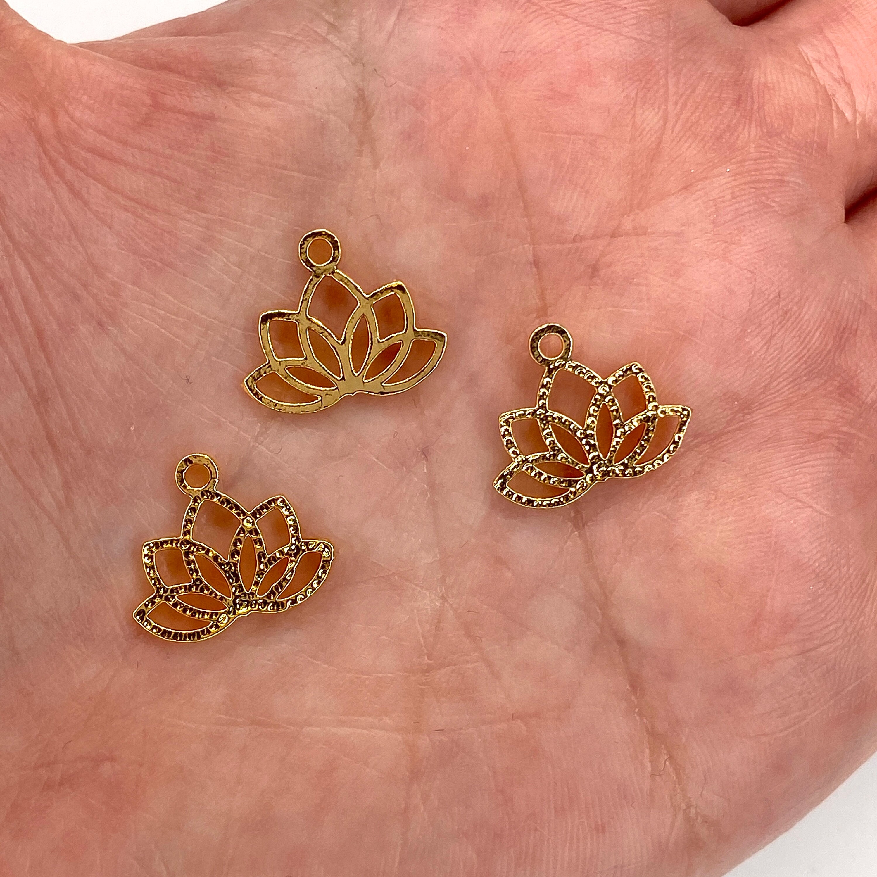 24Kt Shiny Gold Plated Brass Lotus Charms Gold Lotus Charms Etsy