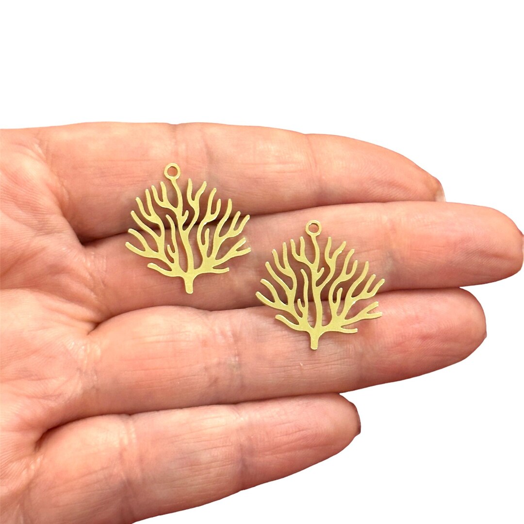 Raw Brass Coral Reef Charms, Laser Cut Coral Reef Charms, 2 Pcs in a