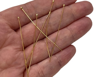 24Kt Gold Plated Ballpoint Pins, Ball Headpins, 0.3mm by 50mm, 24Kt Gold Plated Brass Ball Head Pins