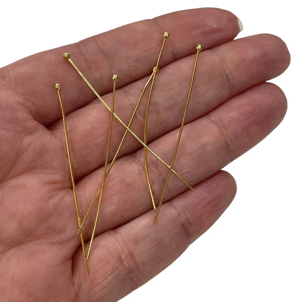 24Kt Gold Plated Ballpoint Pins, Ball Headpins, 0.3mm by 50mm, 24Kt Gold Plated Brass Ball Head Pins