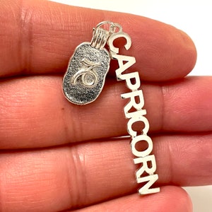 May include: Silver charm with a Capricorn zodiac symbol and the word "CAPRICORN" spelled vertically.