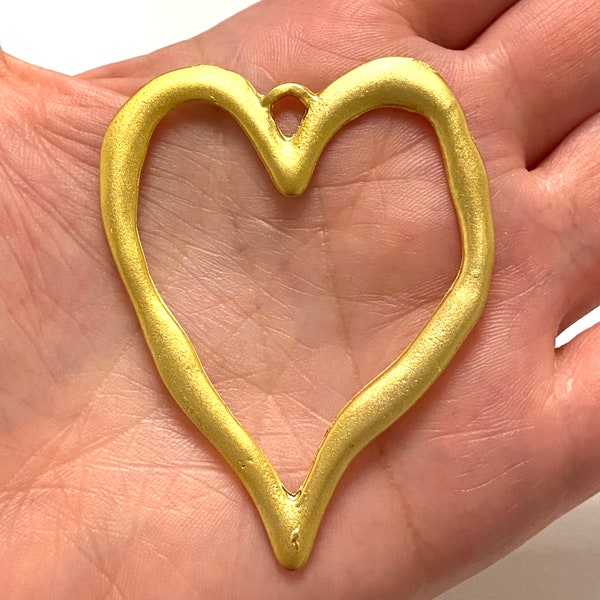 24Kt Matte Gold Plated Large Heart Pendant, Large Gold Heart Pendant, 57mm