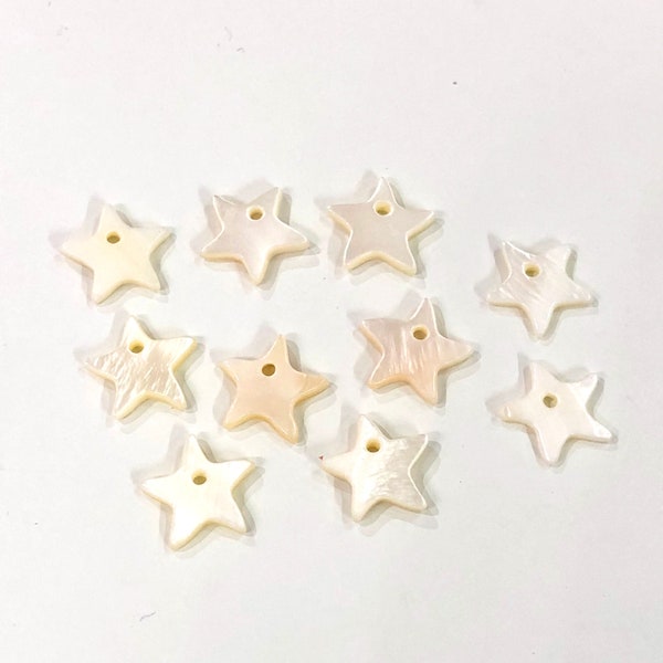 Mother of Pearl Star Charms, Nacre Star Charms, With Drilled Hole, 10 pieces in a pack