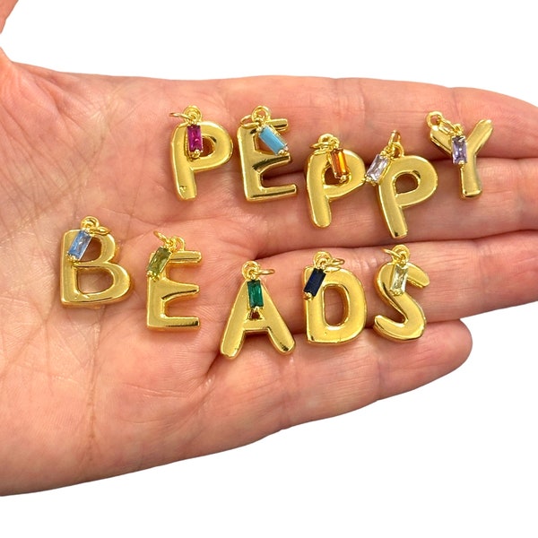 Letra de globo chapada en oro de 24 quilates con dije de piedra de nacimiento, dije de globo con letra de alfabeto dorado personalizado con piedra de nacimiento, dije de globo con inicial de oro