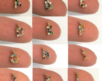 24Kt Gold Plated Brass Multicolor Micro Pave Initial Charms