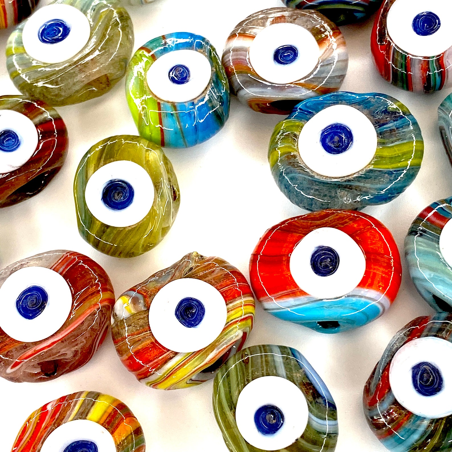 Hand Made Murano Glass Evil Eye Beads Large Hole Evil Eye Etsy
