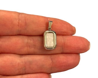 Dije de nácar resistente al agua, colgante rectangular de acero inoxidable