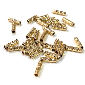 24Kt Gold Plated Twisted Brass 9.5x2.5mm Spacer Tubes, 50 Pcs in a Pack