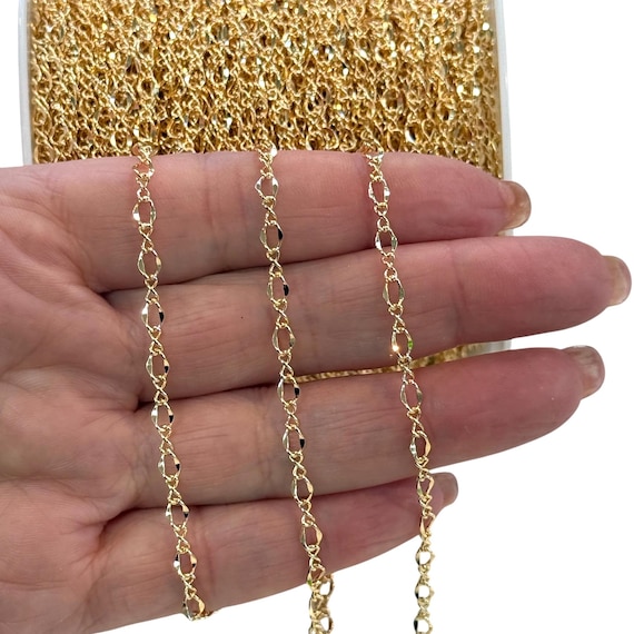 24K Gold-plated Faceted Oval Link Chain – 3x5mm