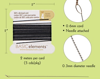 Silk Thread, 100% Silk Bead Cord With Needle, 2 MeterX0.6mm/0.025 in-CHSBK04