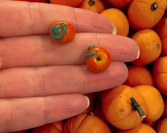Halloween Pumpkin Handmade Murano Glass Bead – Orange & Green