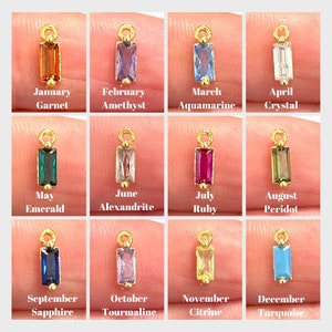 Mini Birthstone CZ Charms, Birthstone Baguette 24Kt Gold Plated CZ Charms,