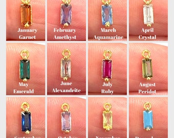 Mini Birthstone CZ Charms, Birthstone Baguette 24Kt Gold Plated CZ Charms,