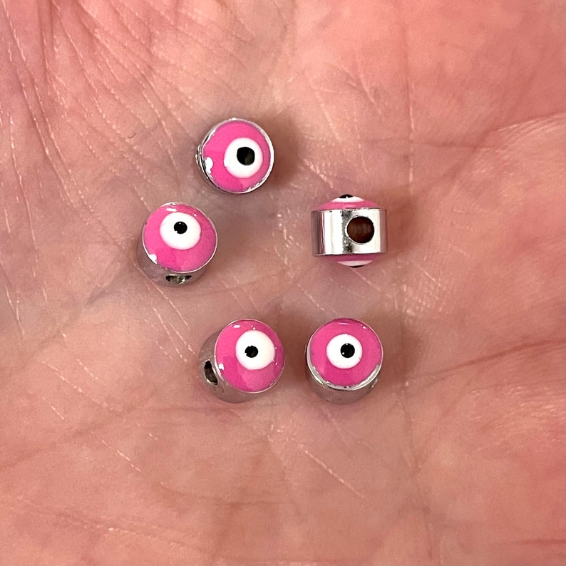 6mm Rhodium Plated Evil Eye Spacers 6mm Rhodium Plated Evil Eye Beads 5 Pcs in a Pack