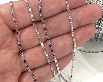 16.5 Foot, 5 Meters Bulk, 1.8mm Rhodium Plated Soldered Chain, Silver Plated Chain