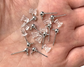 Rodiumpläterade 4 mm kulstiftsörhängen, kulstiftsörhängen med ögla, 10 st i ett paket, NYTT!!!