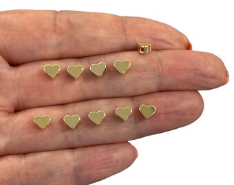 24Kt Gold Plated 5mm Heart Spacers, Horizontal Hole 24Kt Gold Heart Spacers, 10 Pcs in a Pack