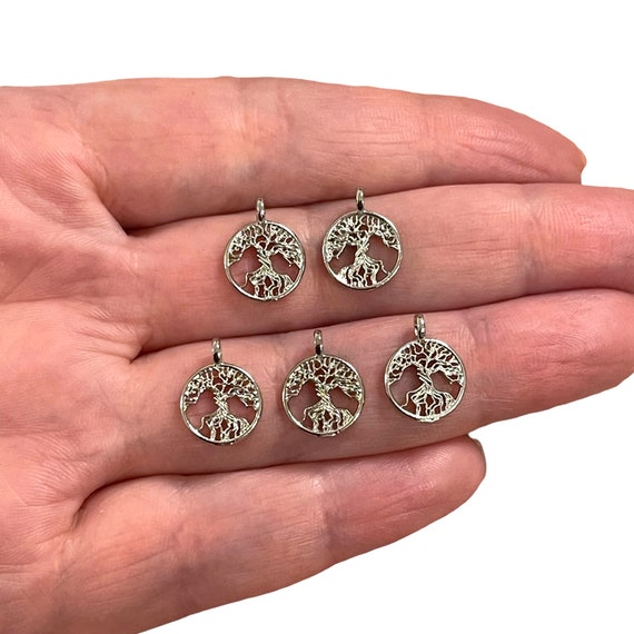 Rhodium Plated Tree Of Life Charms, 5 pcs in a pack
