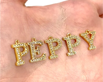 NEW!! 24Kt Gold Plated Brass Micro Pave Initial Charms