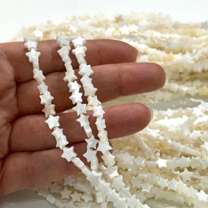 Perline di madreperla a forma di stella da 6 mm, perline di madreperla naturale a forma di stella, filo da 63 perline