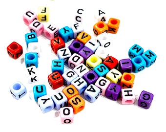Acrylic cube assorted colored with black letters beads for jewellery making,1000 pcs pack