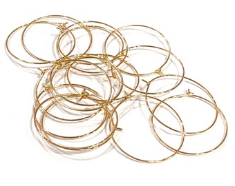 6 Pcs, 24Kt Gold Plated Earring Hoops, 30mm, Gold Earring, Earring Blanks,