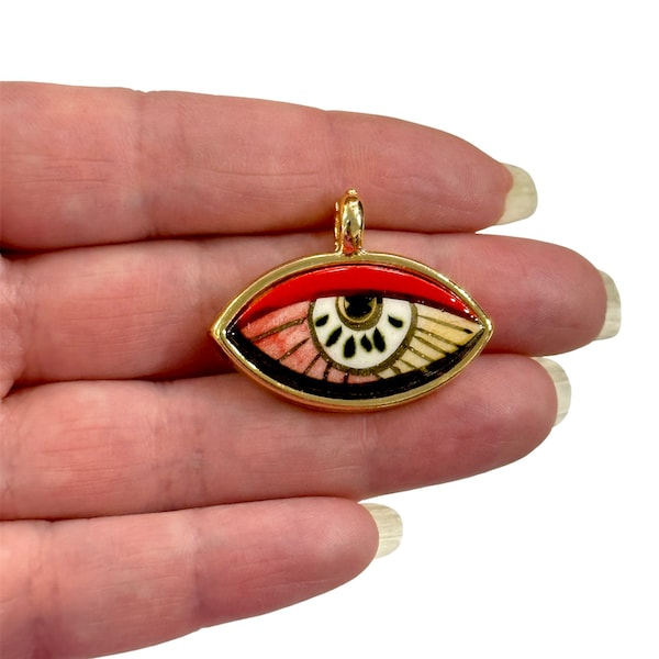 24Kt Gold Plated Hand Made&Paint Ceramic Eye Pendant