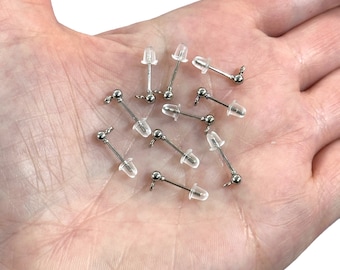 Rodiumpläterade 3 mm kulstiftsörhängen, kulstiftsörhängen med ögla, 10 st i ett paket, NYTT!!!