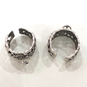 Silver Ring Setting, Antique Silver Plated Brass Adjustable Ring Blank, Adjustable Ring Bezel