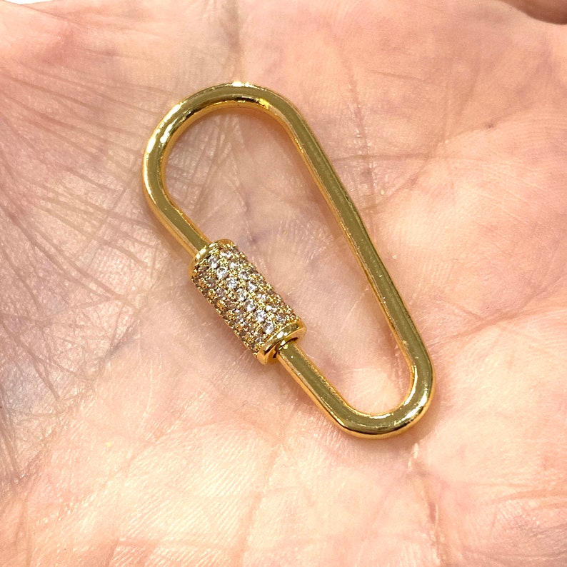 24Kt Gold Oval Screw Clasp 37x16mm 24Kt Gold Plated Carabiner Clasp Micro Pave Gold Screw Clasp
