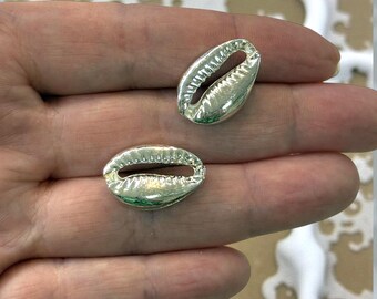 Silver Plated Cowrie Shell Charms, 2 pcs in a pack