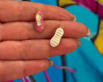 Pink Sneaker Charm – 3D Enamel Shoe Pendant | 24K Gold Plated Brass