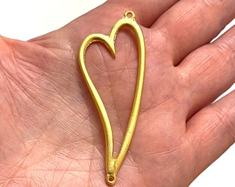 24Kt Matte Gold Plated Heart Connector Pendant With Double Loop