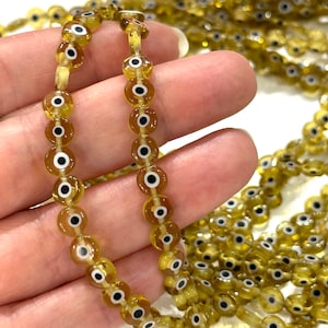 Evil Eye Beads, Strand of 65, Flat Round, 6mm Glass Beads,  Lampwork Glass, Evil Eye Jewelry, Lampwork Beads, UK Beading Supply
