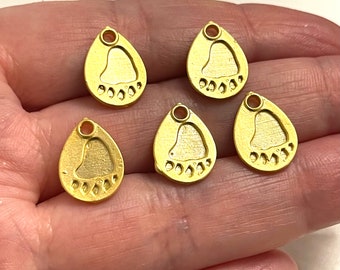 24Kt  Matte Gold Plated Brass Bear Foot Print Charms, 5 pcs in a pack