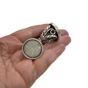 Silver Ring Setting, Antique Silver Plated Brass Adjustable Ring Blank, Adjustable Ring Bezel