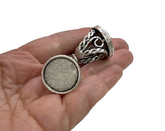 Zilveren ringinstelling, verstelbare ring van antiek verzilverd messing, blanco, verstelbare ring