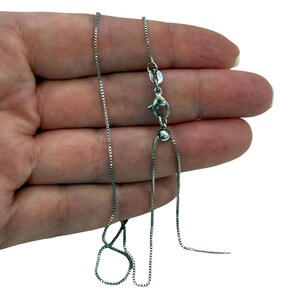 Adjustable Rhodium Box Chain Necklace – Rhodium Plated Box Chain Necklace, 0.8mm, 18 Inches