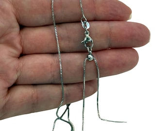 Collar de cadena de rodio ajustable con baño de rodio, 0,8 mm, 45,7 cm