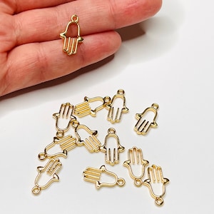24Kt Shiny Gold Plated Brass Hamsa Charms, 3 Pcs in a pack