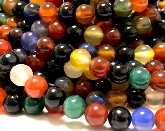 Agate Gemstone Beads, Multicolor Agate 8mm Smooth Round 48 Beads